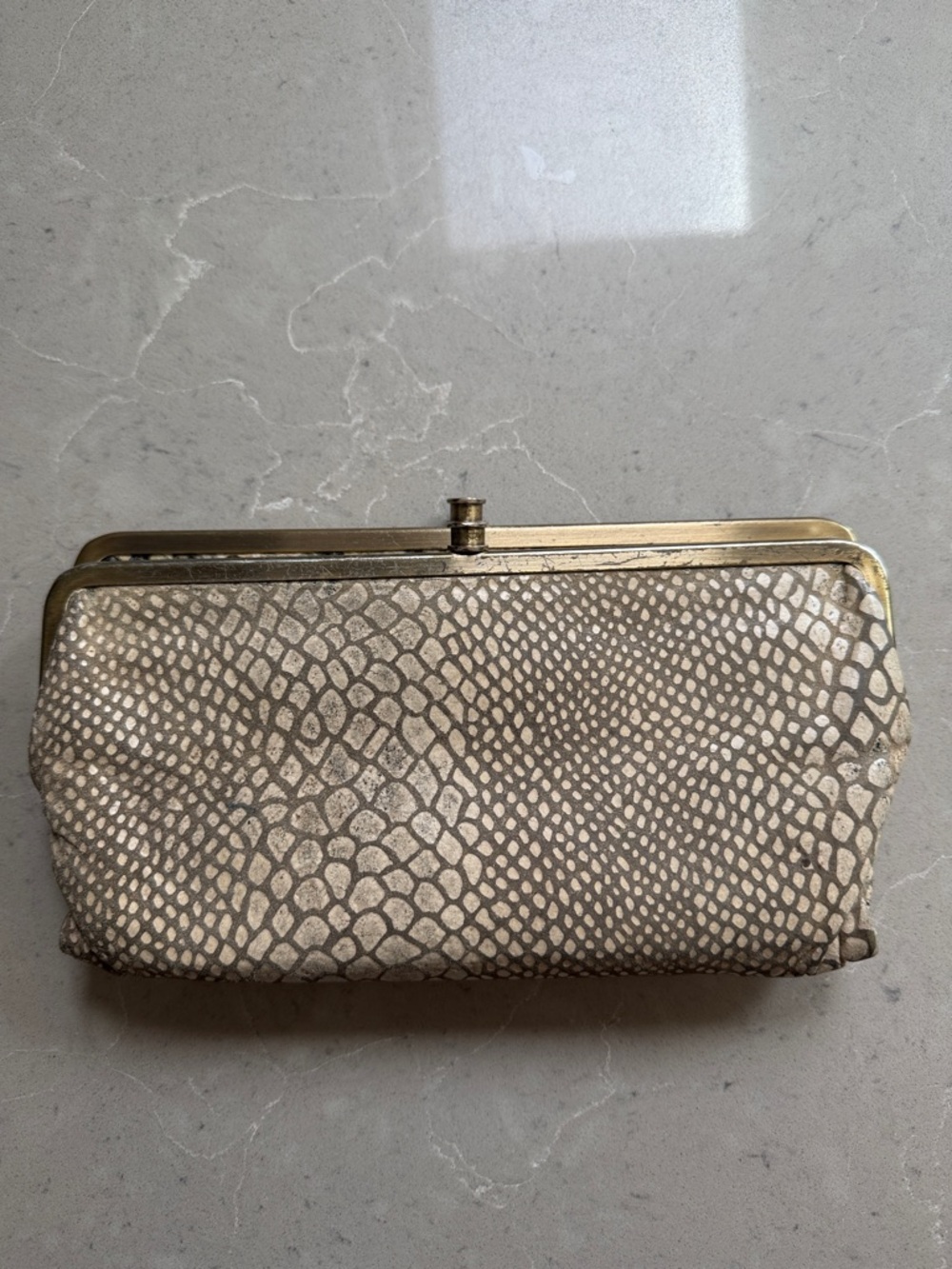 HOBO Leather Snake-Print Clutch
